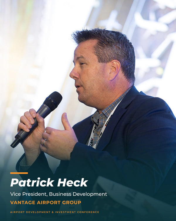 Patrick Heck, Vantage Airport Group, speaking at ADIC 2026
